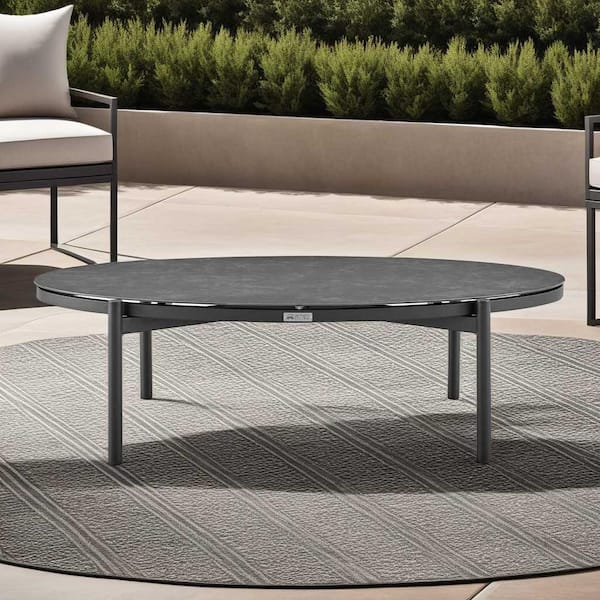 Giotto Black Oval Aluminum and Ceramic Outdoor Coffee Table