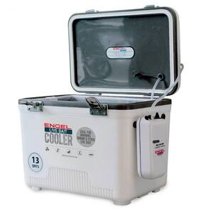 13 Qt. Hard Sided Live Bait Fishing Dry Box Cooler with Pull Net, White