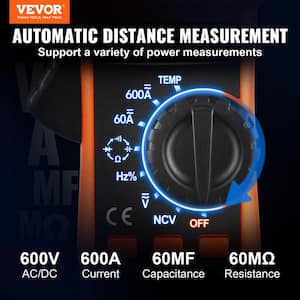 600 Amp Digital Clamp Meter DC/AC Multimeter True RMS Auto Ranging 6000 Max Reading NCV Measurement LED Backlight