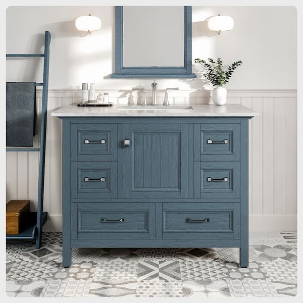 Eviva Britney 42 in. W x 22 in. D x 34 in. H Bath Vanity in Ash Blue with White Carrara Marble Top with White Sink
