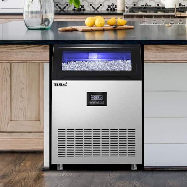 24 in. 320 lbs./24H Ice Maker Freestanding 10000 Plus Full Size Ice Cubes per day with Blue LEDs in Stainless Steel