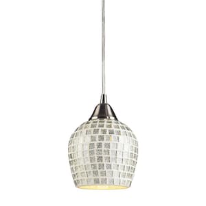 Fusion 1-Light Satin Nickel Pendant with Silver Mosaic Glass