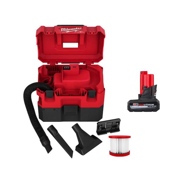 Milwaukee M12 FUEL 12-Volt Lithium-Ion Cordless 1.6 Gal. Wet/Dry Vacuum with M12 XC High Output 5.0 Ah Battery Pack