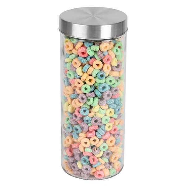 Home Basics 67 oz. X-Large Round Glass Canister With Stainless