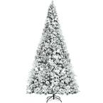 8 FT Snow Flocked Artificial Christmas Tree Hinged Xmas Tree w/Metal Stand