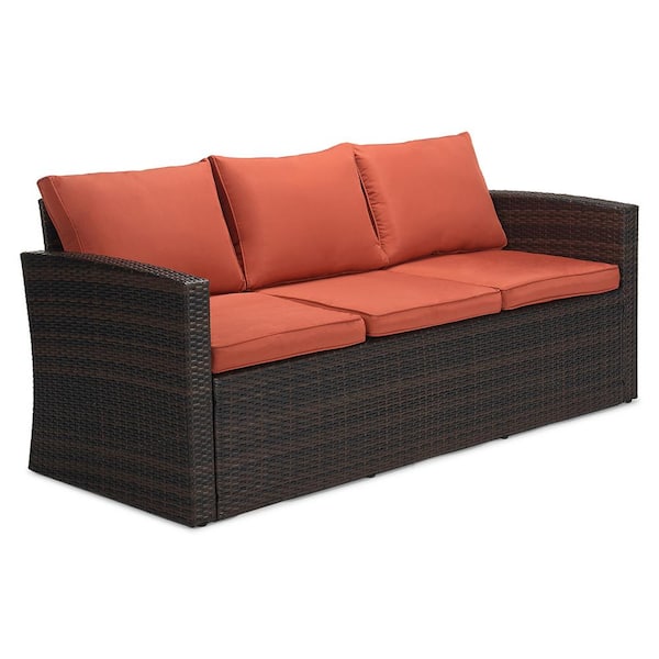 Wicker Patio Conversation Furniture Set, Orange Cushions For Outdoor Furniture