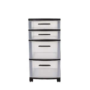 4-Drawer Resin Rolling Storage Cart in Black and Clear