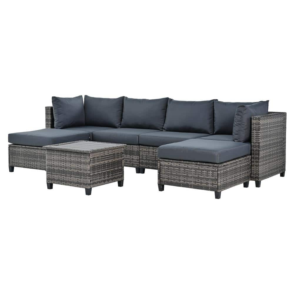 Nestfair 7-Piece Wicker Outdoor Sectional Set with Gray Cushions ...