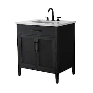 Cove 30 in. W Bath Vanity in Black Oak with Engineered Stone Top in Carrara White with White Sink