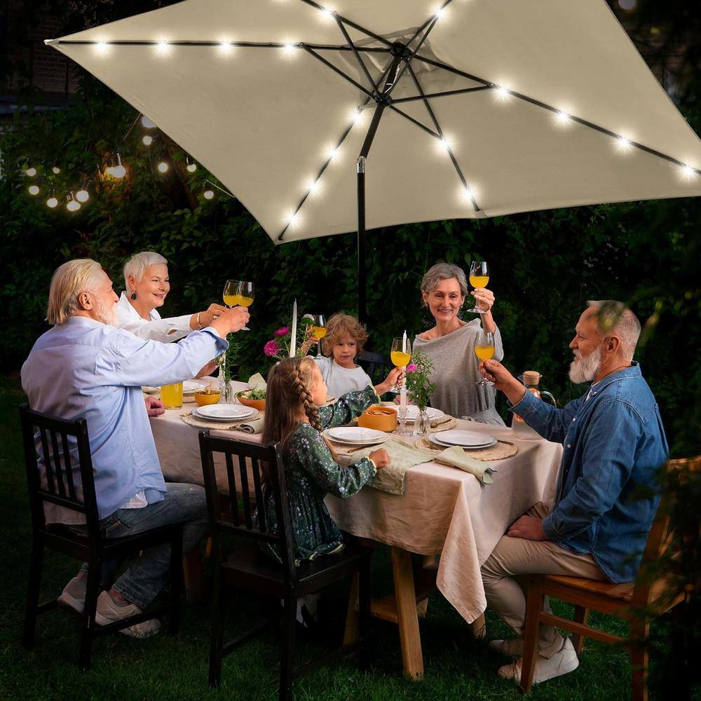 10x6.5 ft Beige Cantilever Patio Umbrella with Solar LED Lights