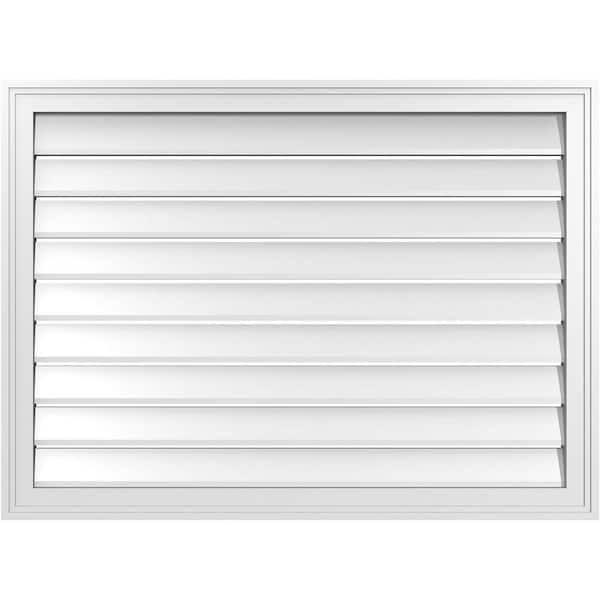 Ekena Millwork 38 in. x 28 in. Vertical Surface Mount PVC Gable Vent: Functional with Brickmould Frame