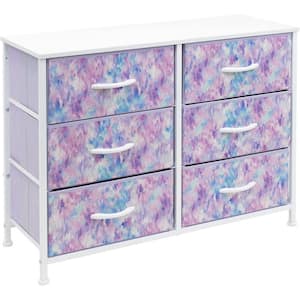 11.75 in. L x 31.5 in. W x 24.62 in. H 6-Drawer Tie dye Purple Dresser Steel Frame Wood Top Easy Pull Fabric Bins