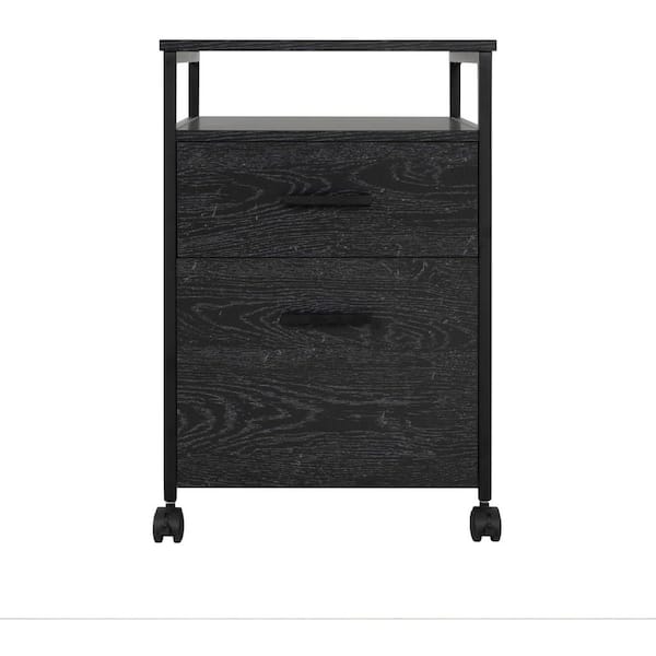 MAYKOOSH Rolling Filing Cabinet - Modern 2-Drawer Wood File Storage, Easy Mobility, Compact & Elegant - Distressed Black