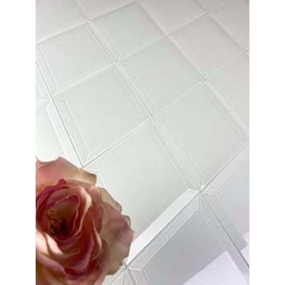 Frosted Elegance Glossy White Beveled Diamond 6 in. x 8 in. Glass Peel and Stick Wall Tile (13.3 Sq. Ft./Case)