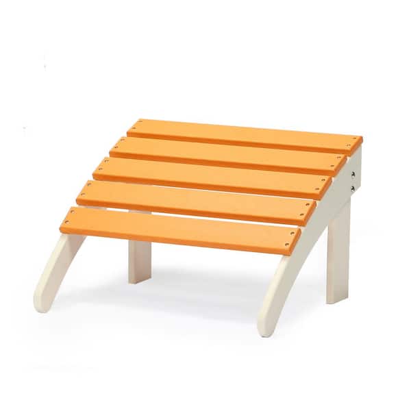 Aoodor HDPE Plastic Outdoor Adirondack Ottoman Footrest in Orange and White