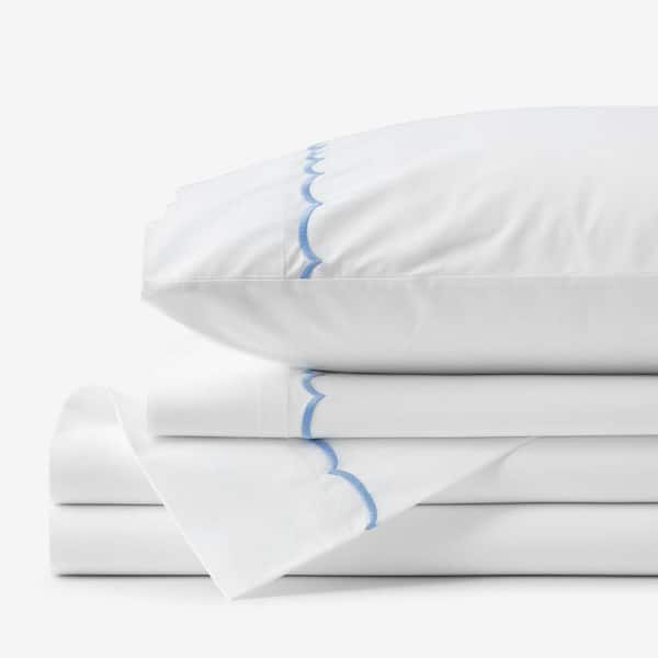 Company Cotton Scallop Blue Cotton Percale King Sheet Set