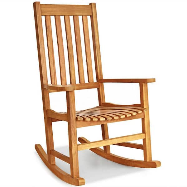 Gymax Wood Outdoor Rocking Chair Porch Rocker High Back Garden Seat Indonesia Teak