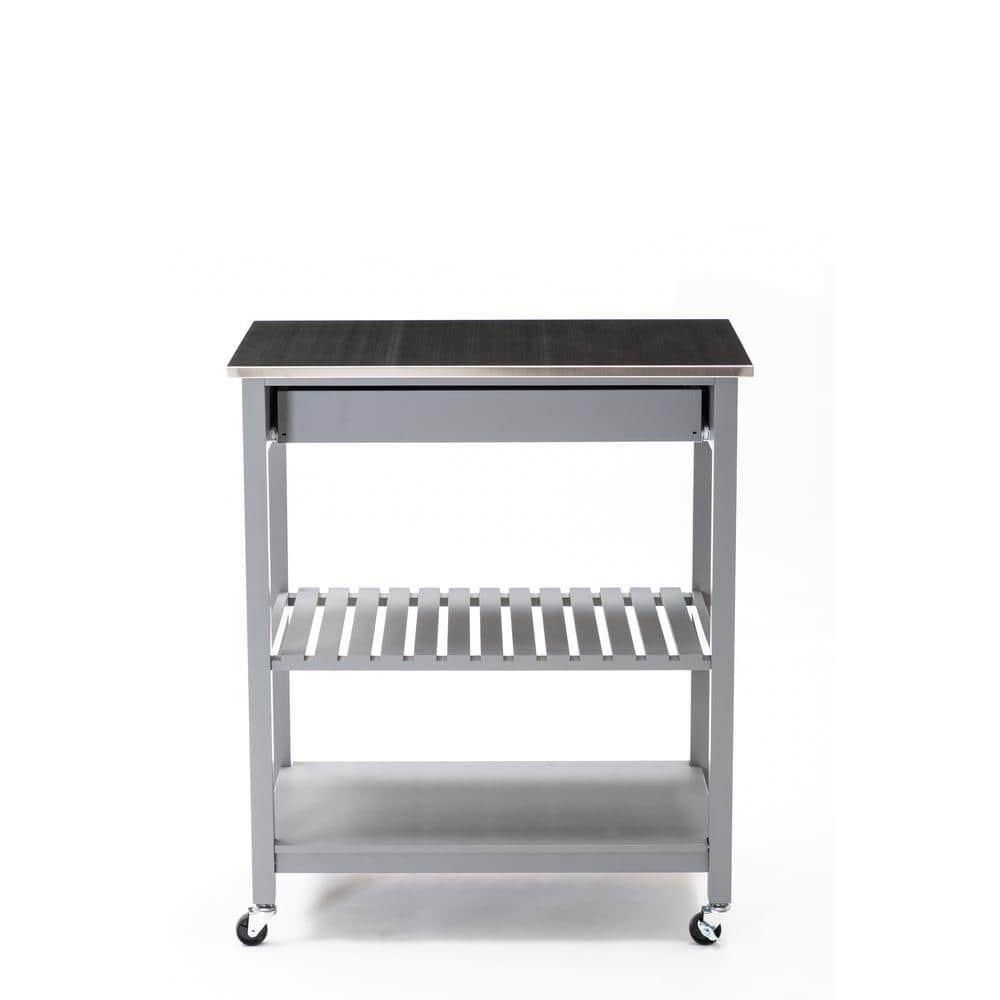 Gray Stainless Steel Top Kitchen Cart with Storage