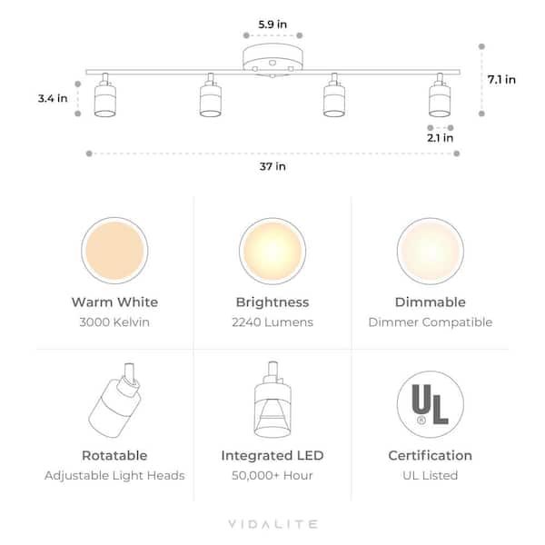 Shura Bronze Integrated LED Fixed Track Light, Rotatable Cylinder Heads, 3 ft. Track Lighting Kit, 3000 K, 2240 Lumens