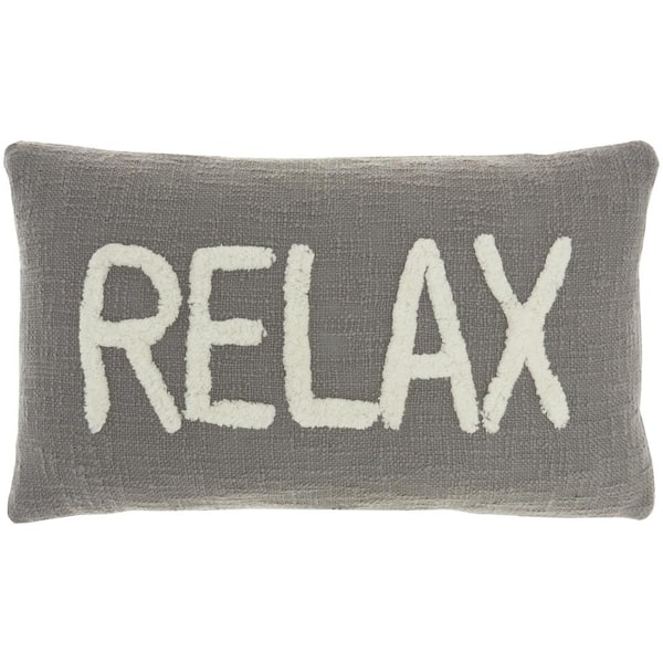 Mina Victory Lifestyles Gray 21 in. x 12 in. Rectangle Throw Pillow