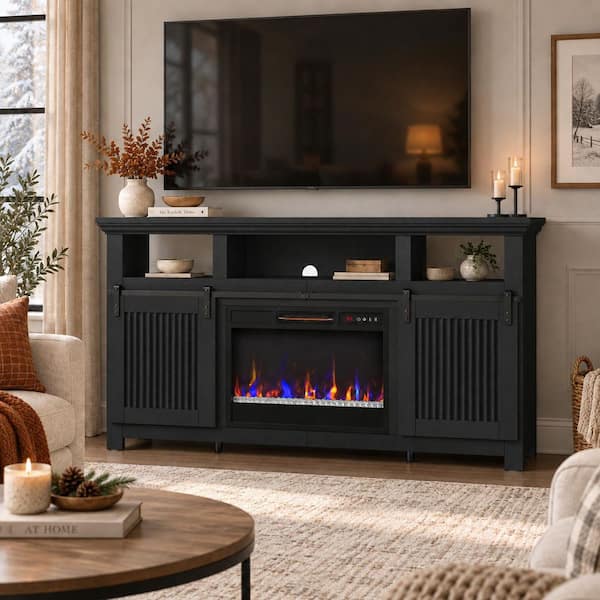 Bestier 61 in. Farmhouse Freestanding Electric Fireplace TV Stand