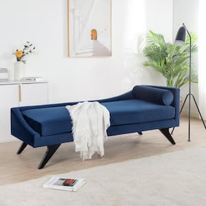 Blue Polyester Fabric Right Square Arm Reclining Chaise Lounge with Pillow