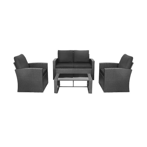 WESTIN OUTDOOR Wesson 4-Piece Wicker Patio Conversation Set with Black Cushions