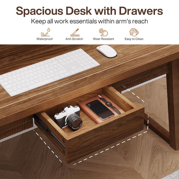 BYBLIGHT Capen 55 in. Rectangle Brown Engineered Wood 1-Drawer