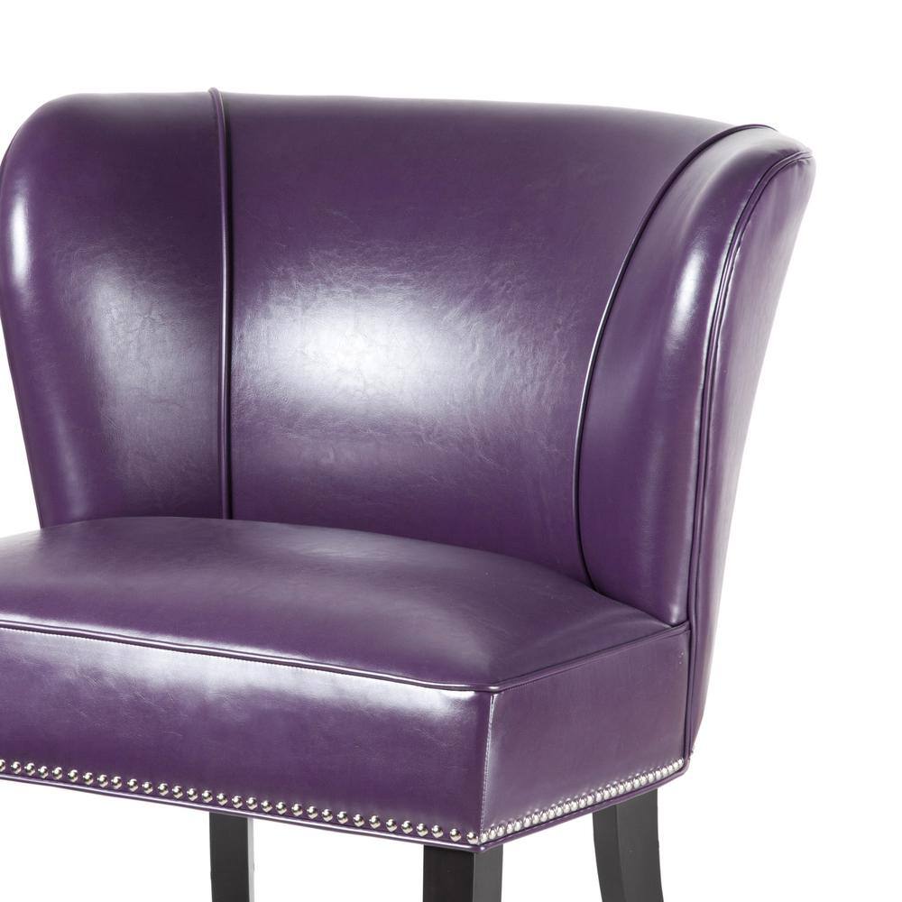 Purple Faux Leather Armless Accent Chair with Wood Legs