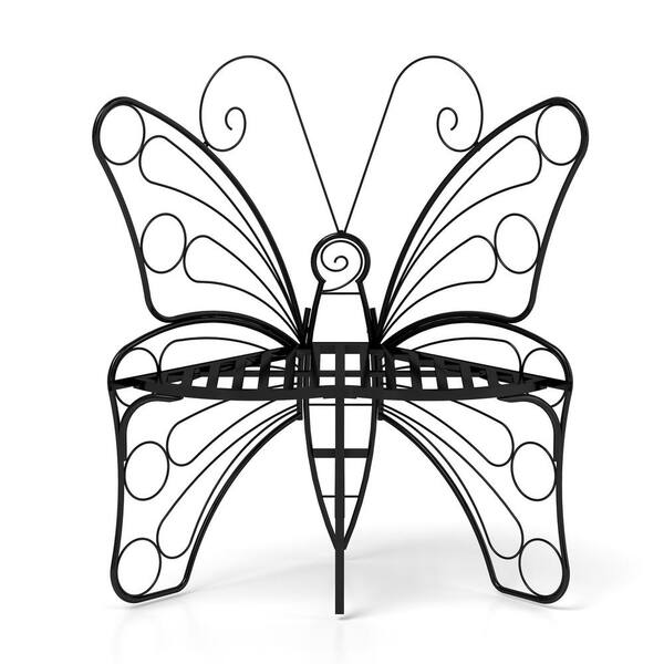 Black 33 in. Butterfly Cast Metal Outdoor Bench, Patio Sofa