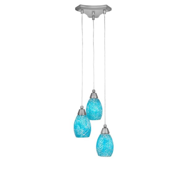 Unbranded Condor 3 Light Brushed Nickel, Cluster Pendant Light with 5 in. Turquoise Fusion Glass Shades, No bulbs included
