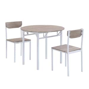 3-Piece Natural Wood Top Dining Table Set, Round Dining Table Set with Drop Leaf and 2 Chairs for Small Places, Kitchen