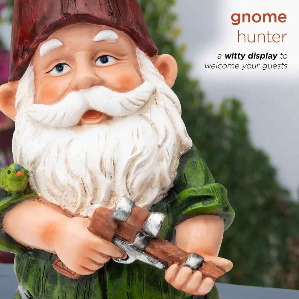 11" Green Polyresin Hunting Garden Gnome Statue