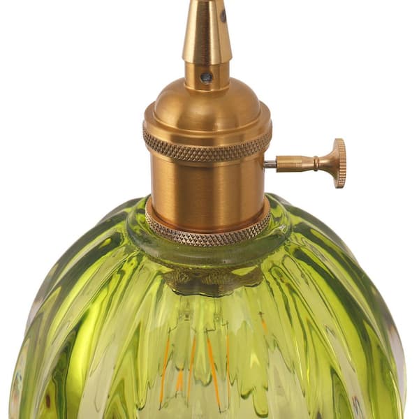 YANSUN 1-Light Gold Vintage Pendant Light with Tulip Green Glass