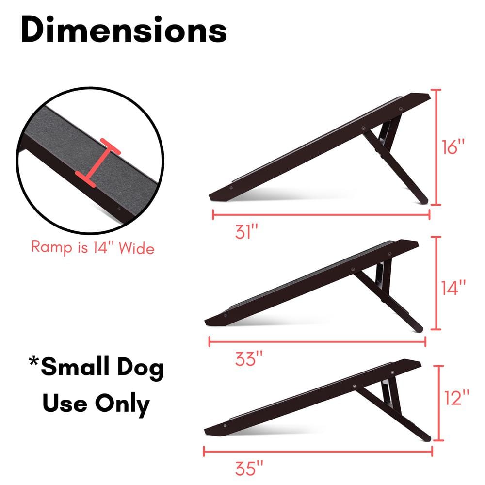 Espresso Adjustable Wooden Pet Ramp with Grip Carpet