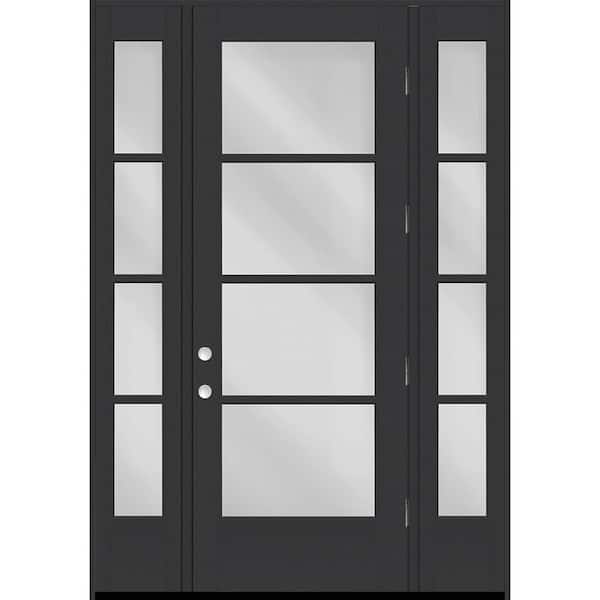Steves & Sons Legacy 64in. x 96in. Icon 4-Lite Modern Clear Glass LHOS Black Fiberglass Prehung Front Door w/2-12in. SL 4-9/16in. Jamb