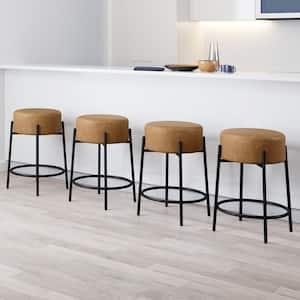 Isaac 24 in. Modern Counter Height Bar Stool with Padded Faux Leather Seat, Light Brown/Black, Set of 4