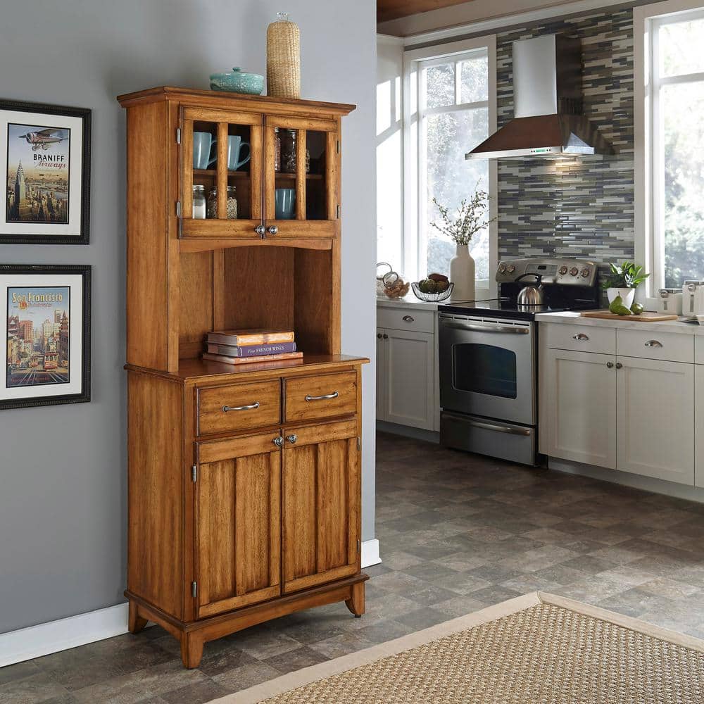 Cottage Oak Lighted China Cabinet with Glass Doors