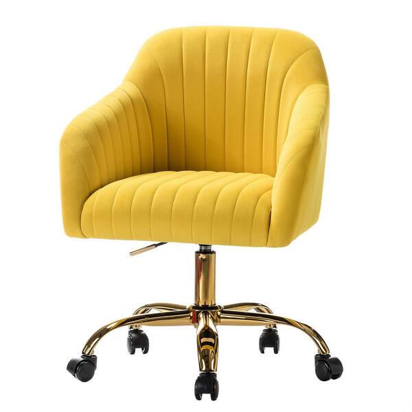JAYDEN CREATION Sinda Modern Yellow Velvet Swivel and Adjustable Task Chair with Gold Base