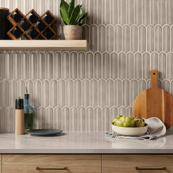 Medley Feather Warm Gray 11.41 in. x 12.87 in. Glossy Ceramic Mosaic Wall Tile (1.01 sq. ft./Each)