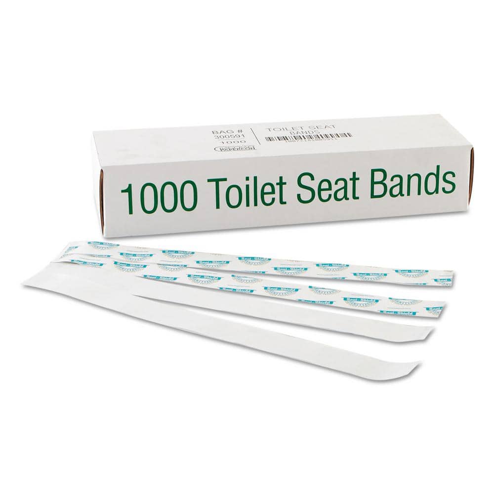 Bagcraft Sani/Shield Printed Toilet Seat Band, Paper, Blue/White, 16 Wide x 1-1/2 Deep
