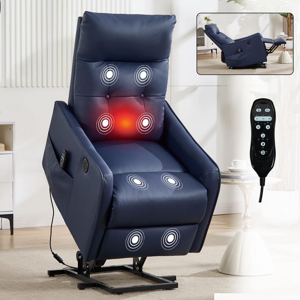 aisword Deep Blue Ergonomic Faux Leather Power Lift Recliner with