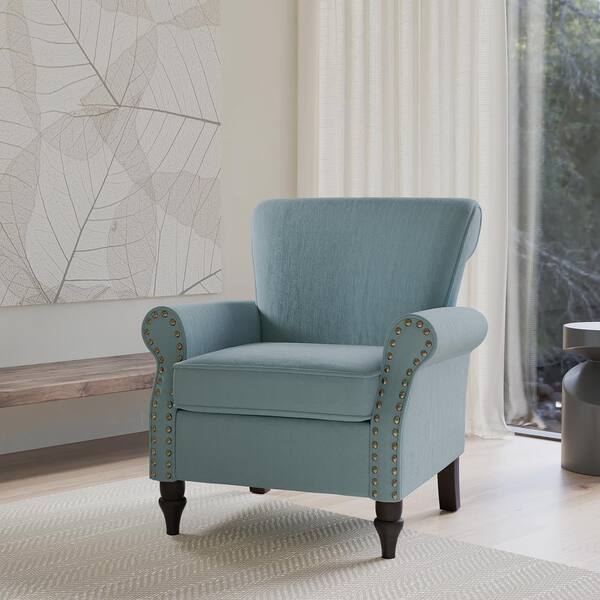 Uixe Mid-Century Retro Wooden Brown Legs Light Blue Uixe Mid-Century Retro Wooden Brown Legs Light Blue