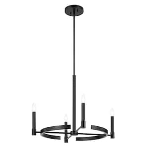 Tolani 26 in. 4-Light Black Art Deco Candle Circle Chandelier for Dining Room