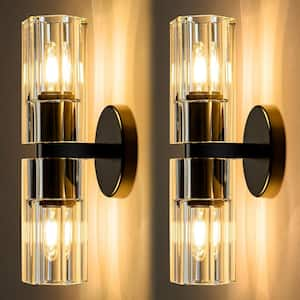 13 in. 2 Light Black Wall Sconce with K9 Crystal Lampshade, Luxury Wall Light for Bedroom, Dining Room, Set of 2