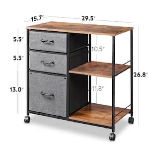 Mobile 29.5 in. W x 25.6 in. H x 15.7 in. D Steel Freestanding Cabinet in Brown with Open Storage Shelf and Drawers