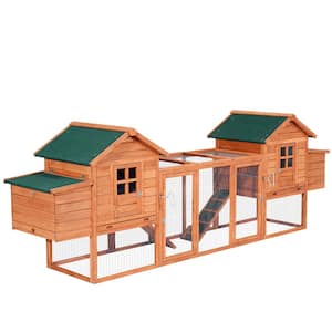 124 in. Dual Large Wooden 0.00045-Acre In-Ground Chicken Coop, Poultry Fencing with Outdoor Ramps and Nesting Boxes