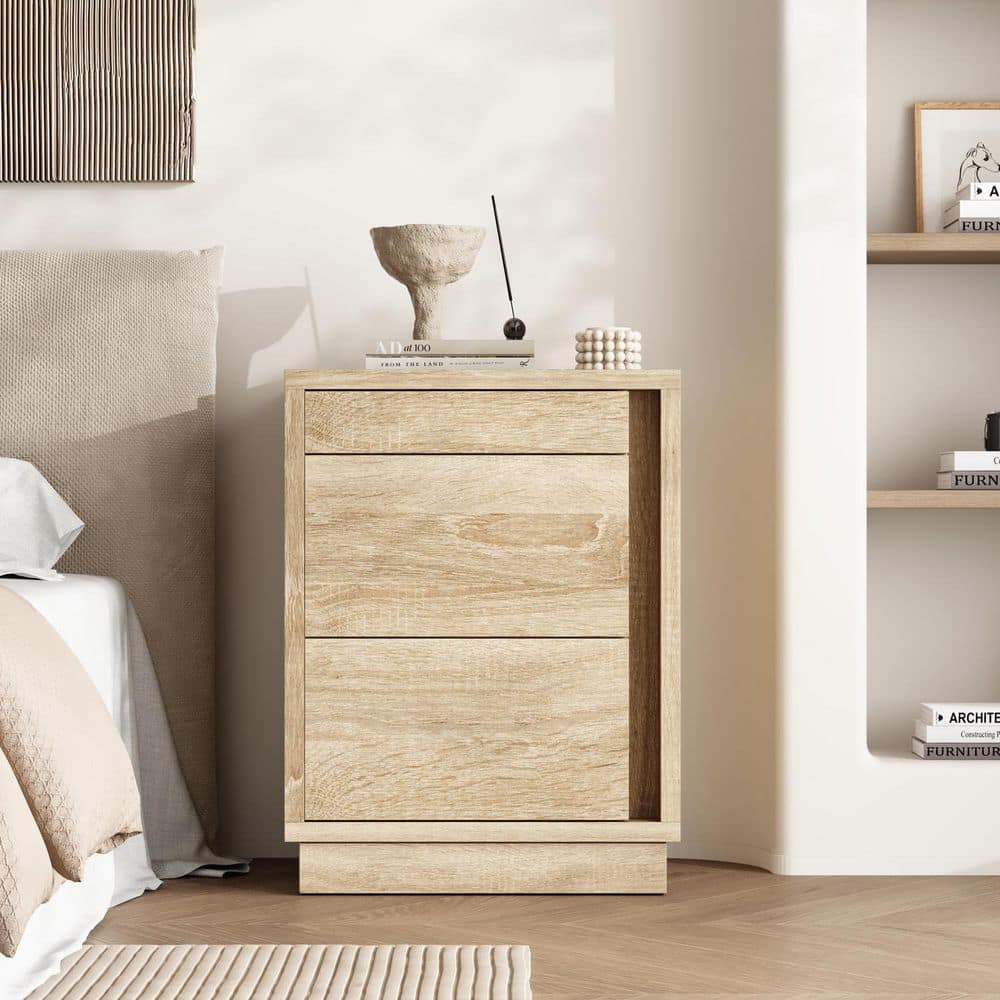 FUFU&GAGA Oak Finish 4-Drawer 23.6 in. Chest of Drawers with