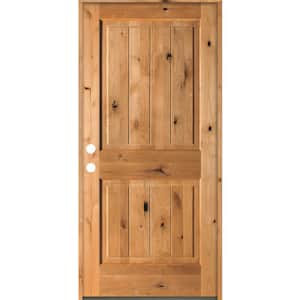36 in. x 80 in. Rustic Knotty Alder Square Top V-Grooved Clear Stain Right-Hand Inswing Wood Single Prehung Front Door