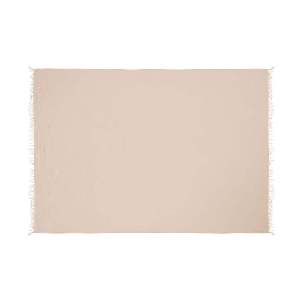 Sandy Farmhouse Peach Turkish Crinkled Cotton Throw Blanket with Fringe